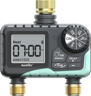 RAINPOINT 2 Zone Sprinkler Timer with Brass Inlet and Outlet - Water Timer for G