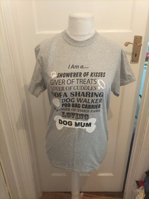 Damen T-Shirt Gildan Größe M grau Hundemama bedruckt