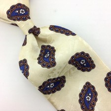 Christian Dior Monsieur Tie Cream Yellow Blue Silk Micro Paisley I24/F Vtg/Rare