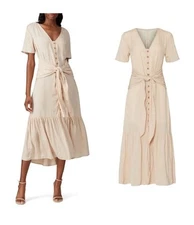 $236 Nude Tie Waist Maxi Dress Love, Whit by Whitney Port XS