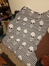Skull Pattern Black And White Stripe Blanket Throw