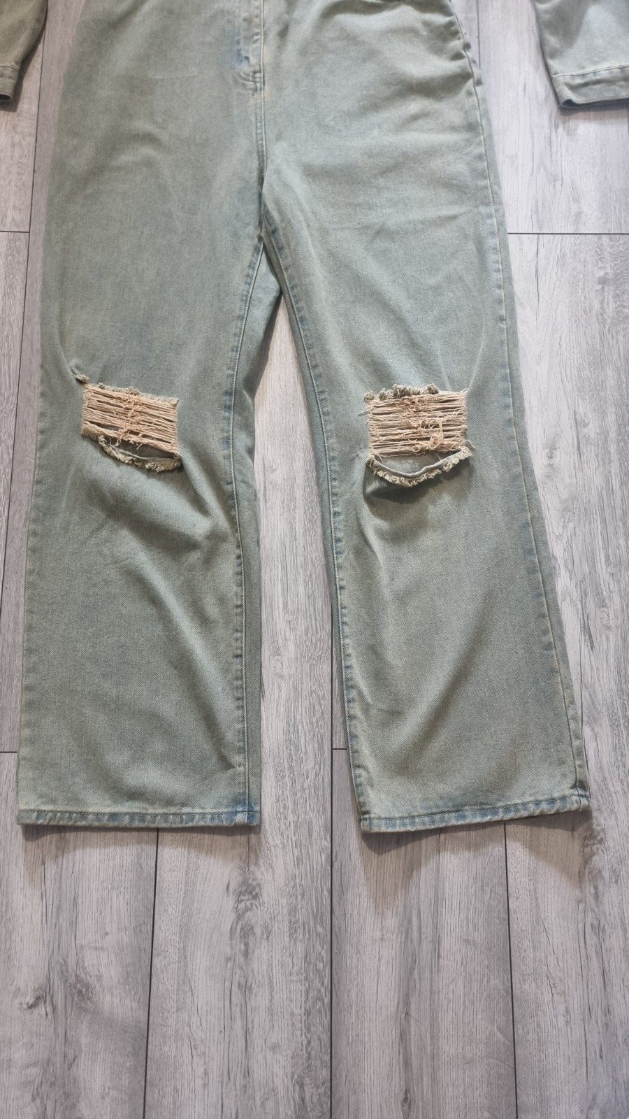 PLT Petite UK 14 Blue Denim Cut Out Jumpsuit Festival Y2K Distressed BNWT image 4