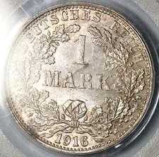 1916-F PCGS MS 64 Germany 1 Mark Mint State Key Stuttgart Silver Coin (26013101C