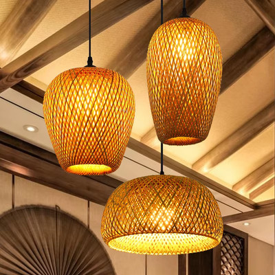 Handarbeit Rattan Bambus Pendelleuchte Schirm Boho Nordic Hänge Decken Lampenschirm