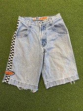 JNCO Taxi Light Wash Denim Jorts Checkered Distressed 90s Y2K Baggy 28