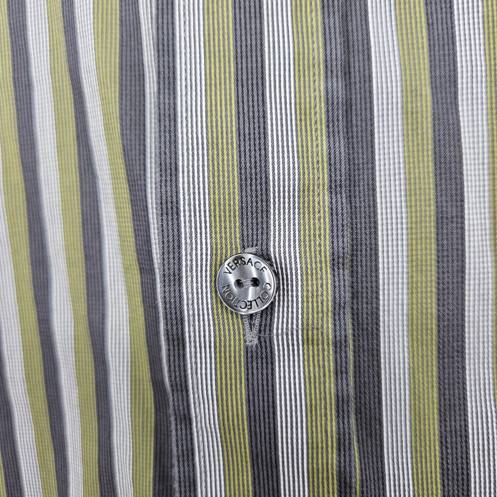 Versace Collezione Abito Camicia Uomo 46 18 5 Verde Grigio Righe Moda Casual