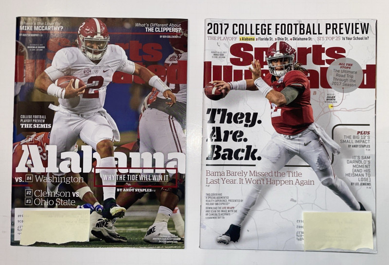 2 Sports Illustrated Magazines 2016, 2017 Jalen Hurts, Alabama w/ printed labels