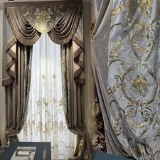 European high-grade luxury embroidery flannel valance grey curtain tulle M1893
