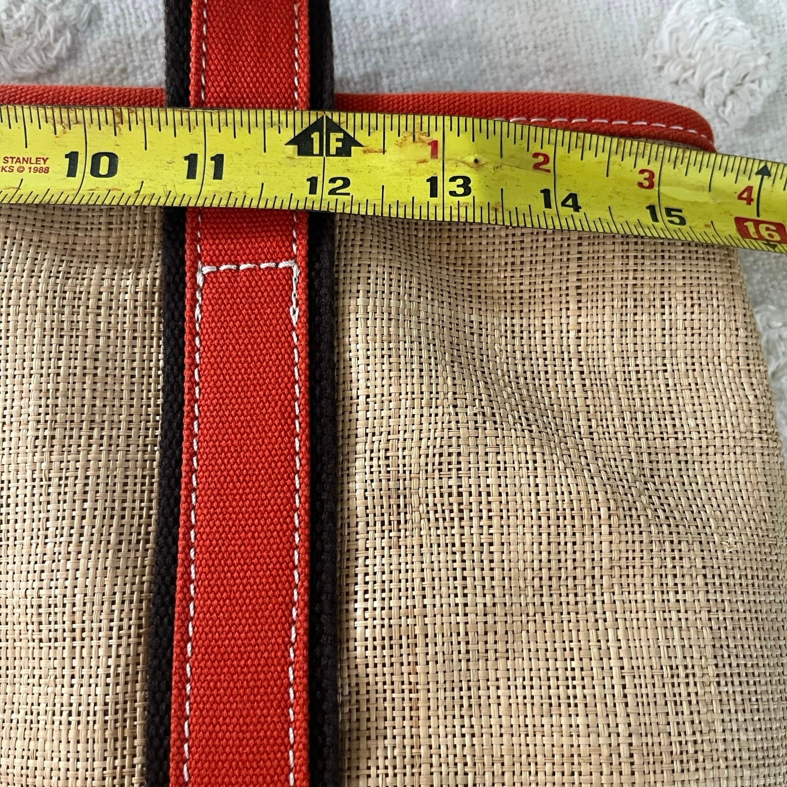 Lands’ End Rare Straw Orange Canvas Large Tote 14 x 16 Beach Coastal Classic 90s image 9