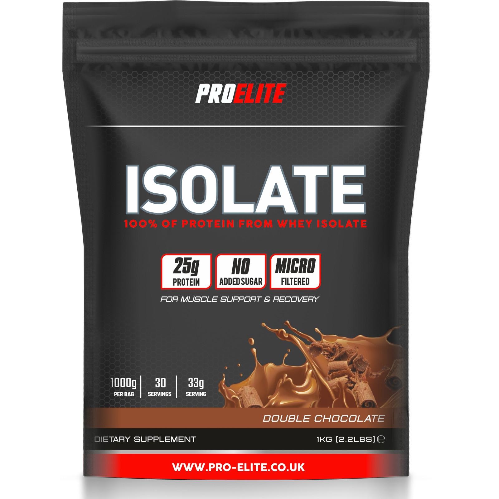 PROELITE 100% Whey Protein Isolate 1kg-30 Servings -25g Protein-No Added Sugar