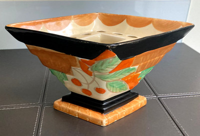Myott handbemalte Art Deco Diamant Übertopf Vase mit Frosch