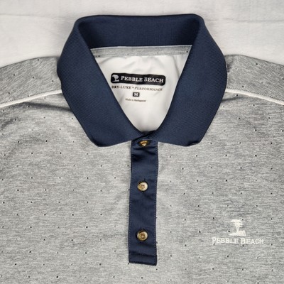 Pebble Beach Golf Polo Shirt Mens Medium Gray Dry-Luxe Performance Geometric