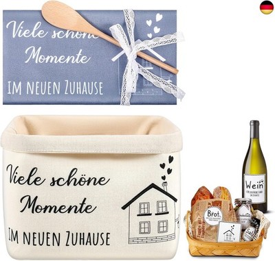 Sinmoe Geschenk zum Einzug Set Brotkorb Geschirrtuch mit Kochlöffel Brot Salz 