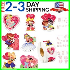Vintage Valentine's Day Stickers for Kids 1 Roll 500 PCS Retro Heart Decals S...