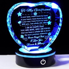 Romantic Heart Crystal Keepsake Gift for Girlfriend - Colorful Base, I Love You,