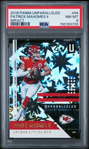 2018 PANINI UNPARALLELED IMPACT #94 PATRICK MAHOMES II 26/75 PSA 8