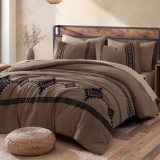 Embroidery Queen Comforter Set 7 Pieces Brown Bed in a Bag Western Bedding Sets
