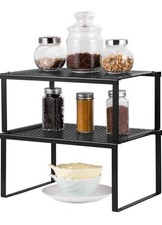 Kitchen Cabinet and Counter Shelf Organizer, Expandable Stackable, Black