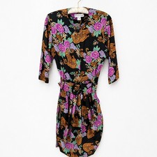 Vtg 80s Betsys Things Dark Floral Paisley Midi Dress 9 Small Black Whimsigoth