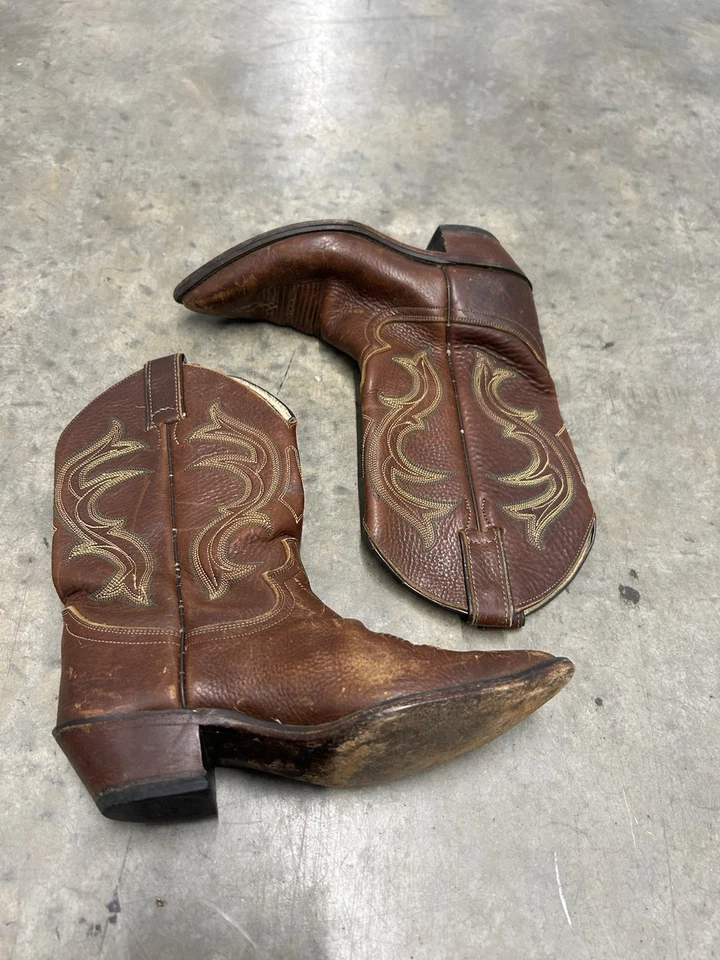 Botas Justin Para Mujer Talla 7 B Marrón con Hilo Púrpura Estilo L4952 Vaquera Western Foto 2 de 4