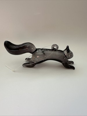 Gray Squirrel Jumping Running Hand Blown Glass Ornament Window Hanger