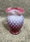 Fenton Cranberry Opalescent Hobnail Glass Vase. 4 Inches. Excellent Condition