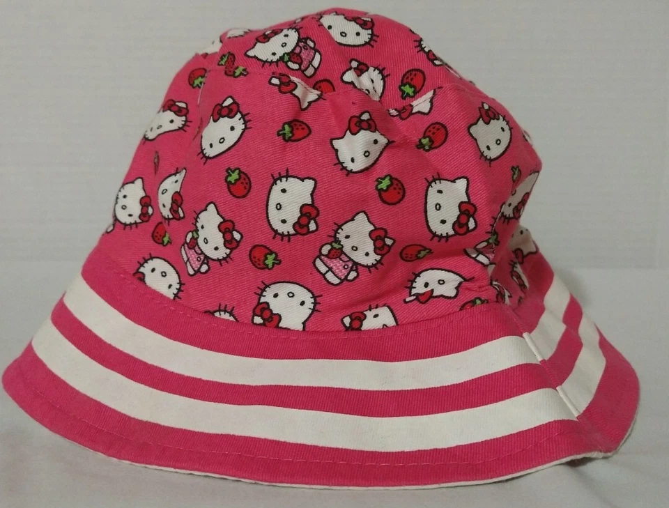 Sombrero Sanrio Hello Kitty Sol/Cubo Niño Pequeño Talla Única Rosa Patrón Fresa Foto 3 de 4