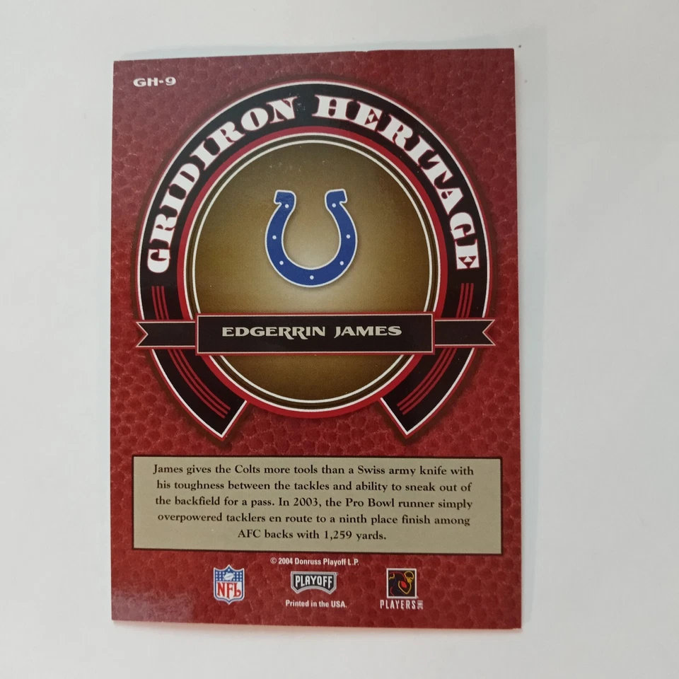 2004 Playoff Prestige Gridiron Heritage Edgerrin James #GH-9 HOF (small at top) - Image 2 of 2