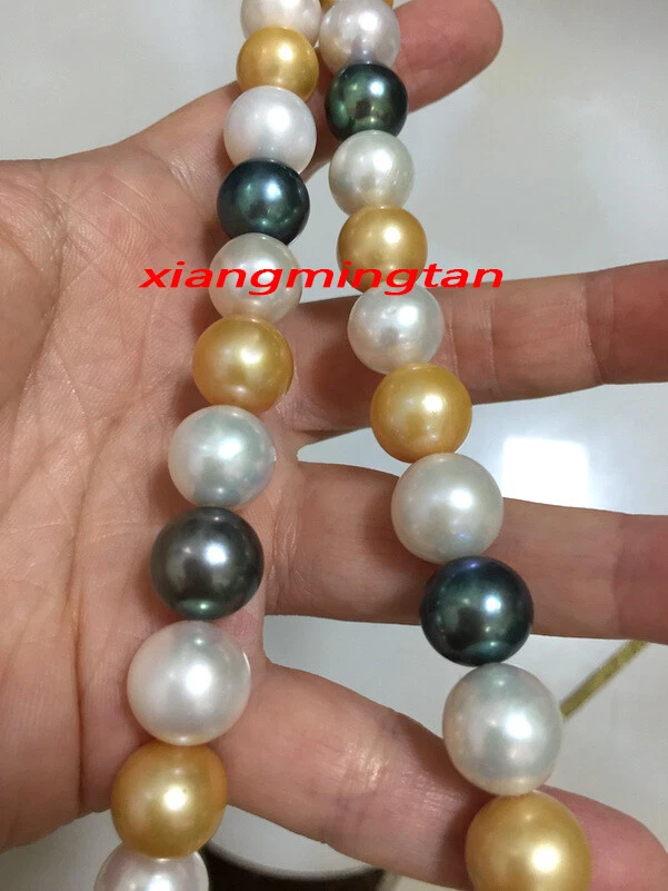 AAAAA REAL 18"10-11mm South sea white gold black Multicolor pearl necklace 14K - Image 2 of 4