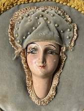 WOW! Vintage DECORATIVE Velvet VICTORIAN LADY PAINTED Pillow Antique Fringe RARE