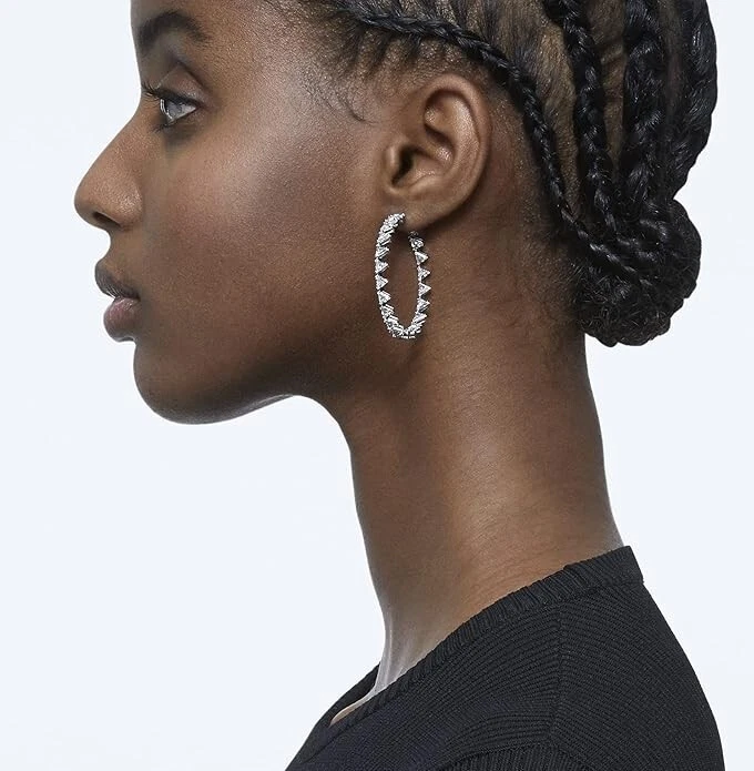 SWAROVSKI 5602230 ORTYX HOOP TRIANGLE CUT WHITE CUBIC ZIRCONIA WOMENS EARRING - Image 2 of 3