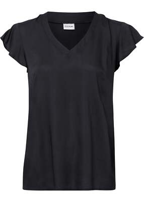 Bluse mit Volantärmel Gr. 40 Schwarz Damenbluse Top Shirt Tunika Oberteil Neu