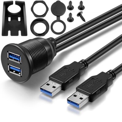 Cable de montaje empotrado AUX doble USB 3.0 macho a hembra de 3 pies