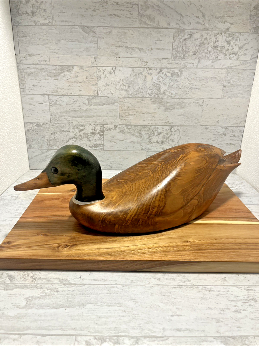 Clyde Hargraves Hand Carved Mallard Duck Signed w/Card Pontiac Mi