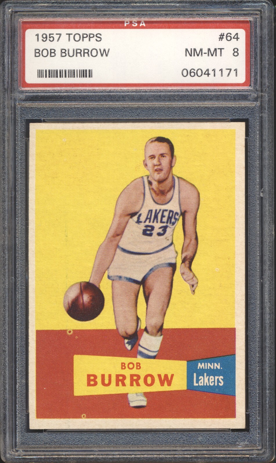 1957 Topps Basketball Bob Burrow ROOKIE #64 PSA 8 LAKERS NM-MT POP 19 SET BREAK