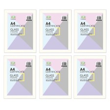 A4 White Photo Picture Frame, Pack of 6, Flat Document Certificate Glass Frame