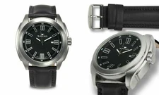 NEW Tavan 9895 Mens Jettison Black Textured Dial Silver Case Leather Strap Watch