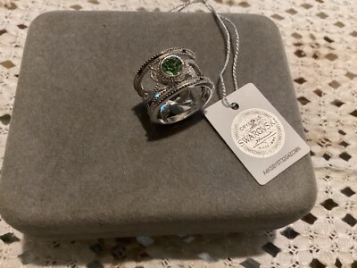 Hübscher Sterling und grüner Swarovski Kristall weit offen Design Ring (O/P)