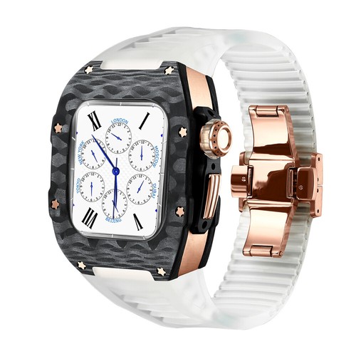 Carbon Fiber Case Rubber Strap Band for Apple Watch 9 8 7 41/45mm 6 5 4 40/44mm - Picture 53 of 54