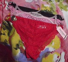 3 NEW JUICY COUTURE JC9350 3PKAJ SHEER LACE CHEEKY STRING BIKINI PANTIES L