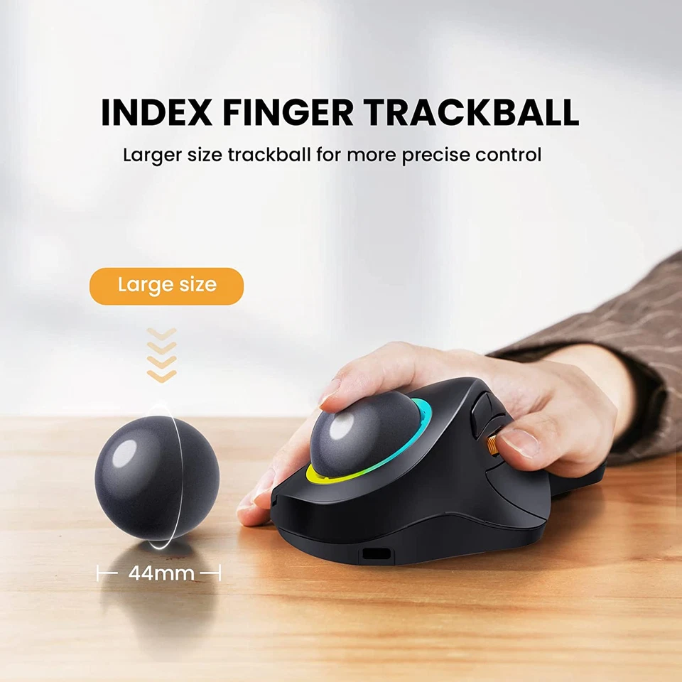 Wireless Index Finger Trackball Mouse Rechargeable RGB Rollerball BT 2.4G Mice - Image 3 of 4
