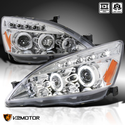 Fits 2003-2007 Honda Accord 2/4Dr LED Halo Projector Headlights Lamps Left+Right