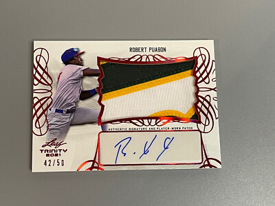 Robert Puason 2021 Leaf Trinity /50 Red Patch Auto PA-RP1 Oakland Athletics A s