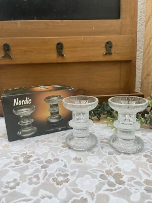 Paire de Bougeoirs en Verre Vintage Luminarc – Avec Boîte d'origine Porte Bougie - Photo 1/4