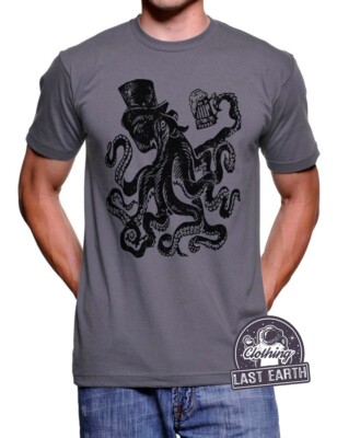 Drunk Octopus T-Shirt - Mens L - Bella Canvas - Funny Beer Shirt - LAST ONE SALE