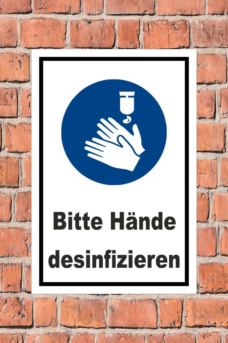 Hygiene-Schild: Bitte Hände Desinfizieren – 35x35 Cm, Blau, Für Praxen & Innenräume