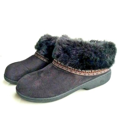 Isotoner Womens Faux Fur Boot Slippers Size Booties Black