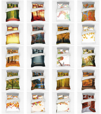 Ambesonne Fall Pattern Bedding Set Duvet Cover Sham Fitted Sheet in 3 Sizes