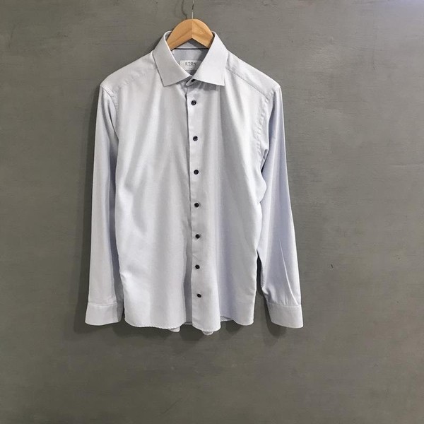Men Eton Shirt Blue Cotton 38 / M / 46 #1VWI