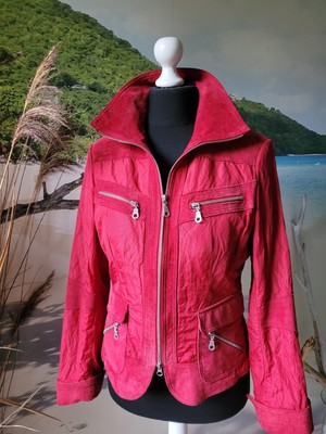 BIBA Damen Bikerjacke Rot mit Leder 38